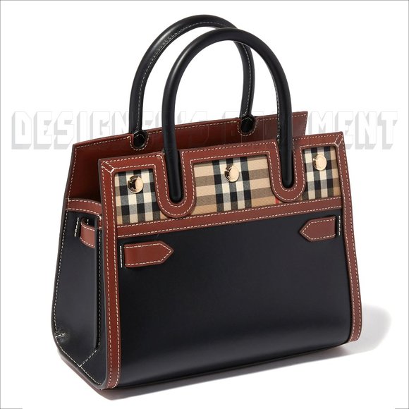 BURBERRY black Leather & Vintage Check Baby TITLE Mini Tote convertible bag NWT - Picture 2 of 11